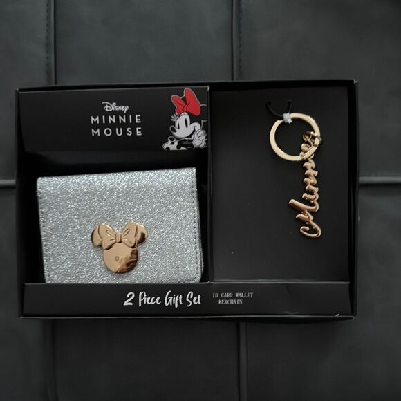 Disney Other - Disney Minnie Mouse Silver Wallet and Keychain Set